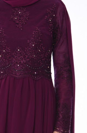 Plum Hijab Evening Dress 4491-03