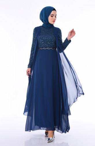 Petrol Hijab Evening Dress 52758-05