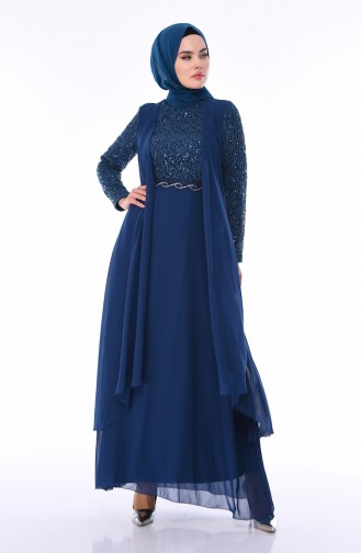 Petrol Hijab Evening Dress 52758-05