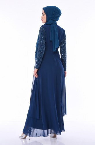 Petrol Hijab Evening Dress 52758-05