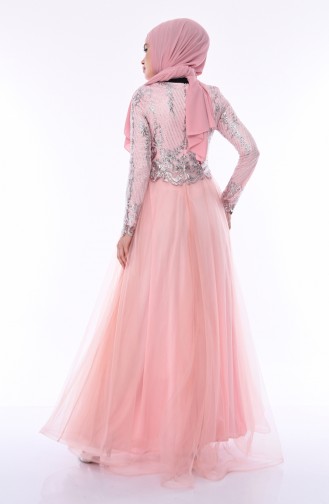 Powder Hijab Evening Dress 4565-02