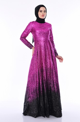 Robe de Soirée a Paillettes 4557-01 Fushia Noir 4557-01