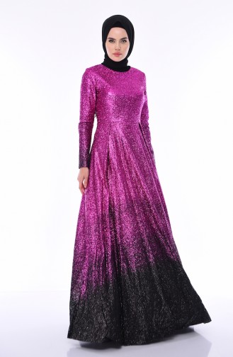 Robe de Soirée a Paillettes 4557-01 Fushia Noir 4557-01