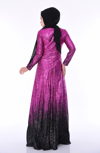 Robe de Soirée a Paillettes 4557-01 Fushia Noir 4557-01