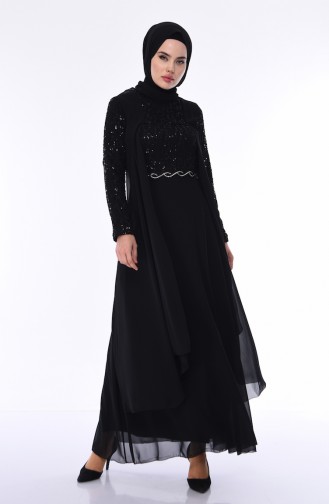 Robe de Soirée Détail Paillettes 52758-03 Noir 52758-03