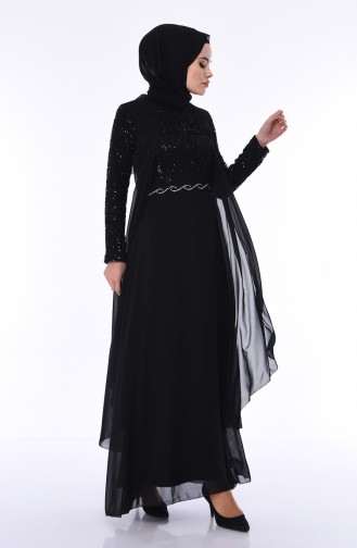 Robe de Soirée Détail Paillettes 52758-03 Noir 52758-03