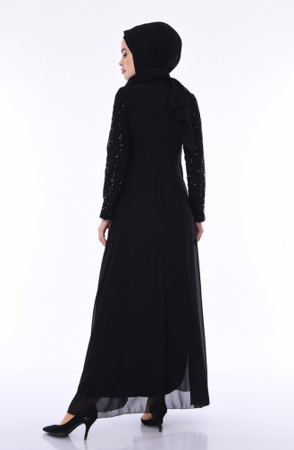 Robe de Soirée Détail Paillettes 52758-03 Noir 52758-03