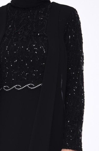 Robe de Soirée Détail Paillettes 52758-03 Noir 52758-03