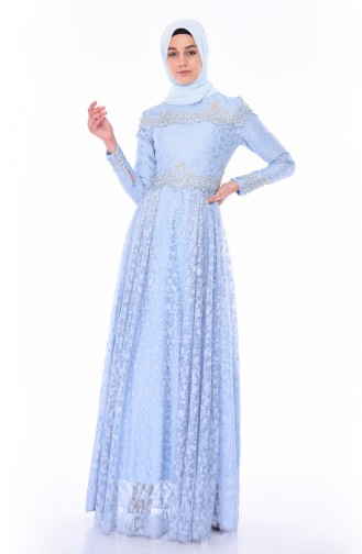 Baby Blue Hijab Evening Dress 2031-02