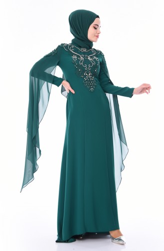 Robe de Soirée Brodée de Perles 4530-03 Vert emeraude 4530-03