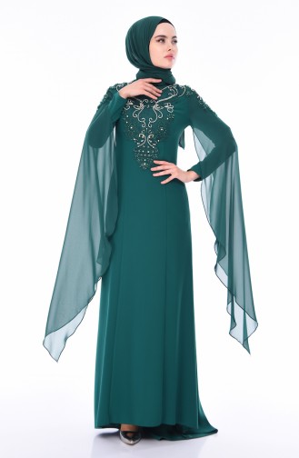 Emerald Green Hijab Evening Dress 4530-03