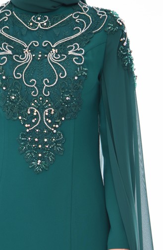 Robe de Soirée Brodée de Perles 4530-03 Vert emeraude 4530-03