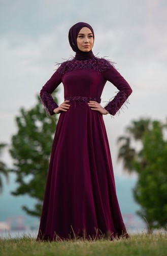 Plum Hijab Evening Dress 4553-01