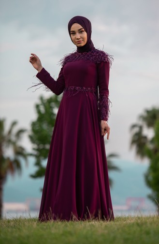 Plum Hijab Evening Dress 4553-01