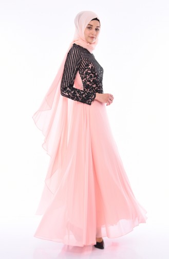 Salmon Hijab Evening Dress 4554-01