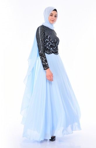 Baby Blue Hijab Evening Dress 4554-04