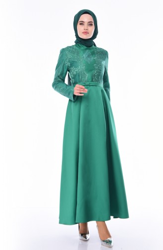Emerald Green Hijab Evening Dress 8722-04