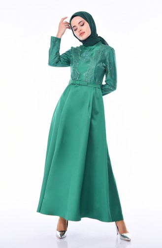 Emerald Green Hijab Evening Dress 8722-04