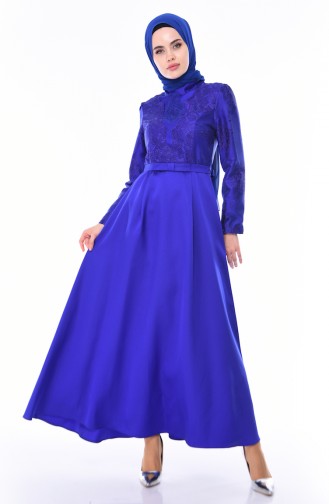 Saks-Blau Hijab-Abendkleider 8722-05