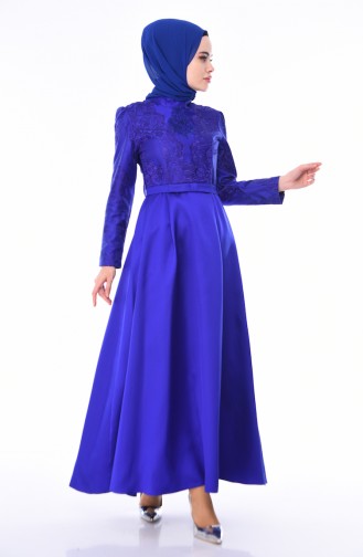 Saks-Blau Hijab-Abendkleider 8722-05