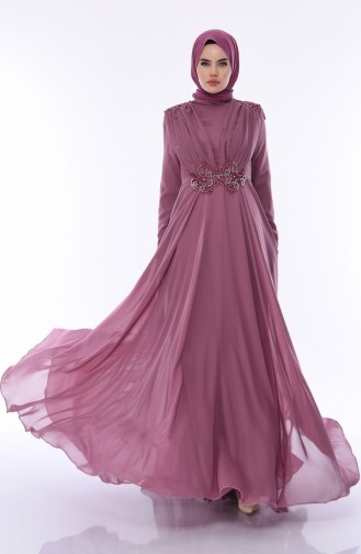 Dusty Rose Hijab Evening Dress 8009-04