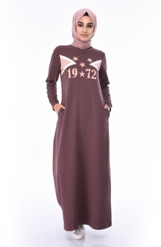 Baskılı Spor Elbise 9055-03 Kahverengi