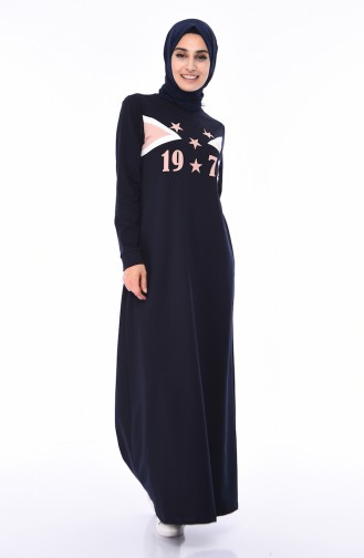 Navy Blue Hijab Dress 9055-04