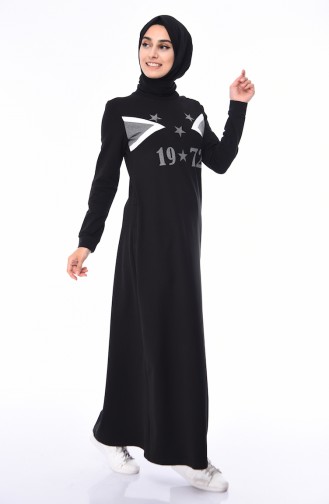 Baskılı Spor Elbise 9055-06 Siyah