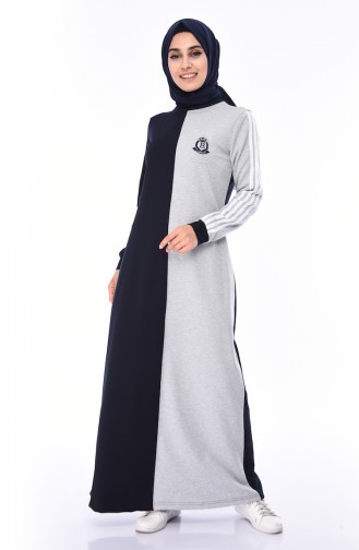 Navy Blue Hijab Dress 9064-02
