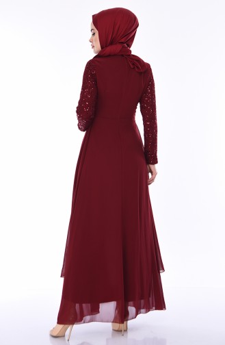 فستان سهرة مزين بالترتر أحمر كلاريت 52758-04