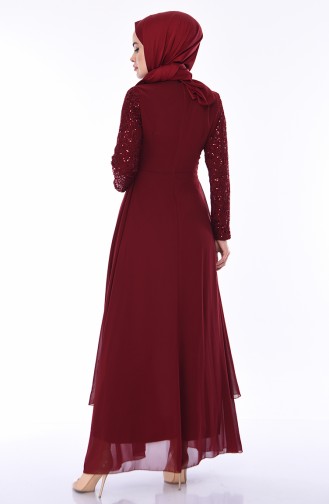 Robe de Soirée Détail Paillettes 52758-04 Bordeaux 52758-04