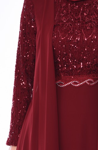 Robe de Soirée Détail Paillettes 52758-04 Bordeaux 52758-04