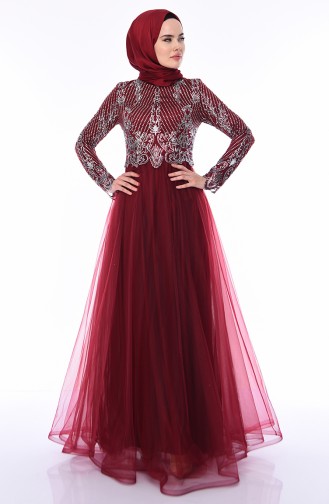 Silvery Evening Dress 4565-04 Burgundy 4565-04