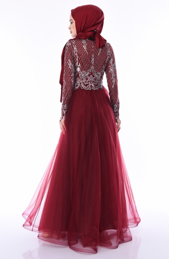 Claret Red Hijab Evening Dress 4565-04