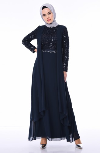 Navy Blue İslamitische Avondjurk 52758-07