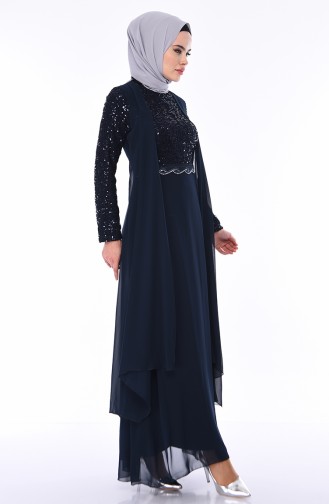 Navy Blue İslamitische Avondjurk 52758-07