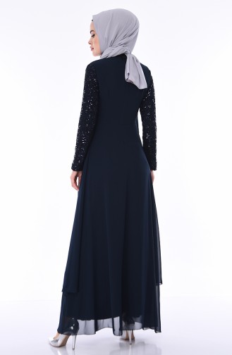Navy Blue Hijab Evening Dress 52758-07