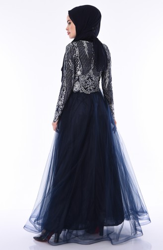 Navy Blue Hijab Evening Dress 4565-03