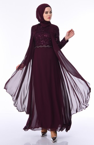 Plum Hijab Evening Dress 52758-01