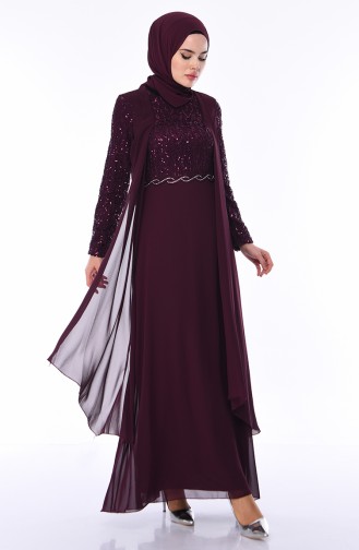 Plum Hijab Evening Dress 52758-01