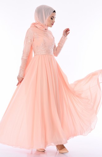 Salmon Hijab Evening Dress 4491-01