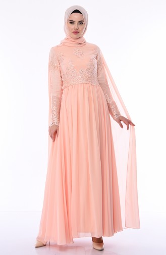 Salmon Hijab Evening Dress 4491-01