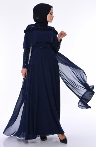 Navy Blue Hijab Evening Dress 4528-01
