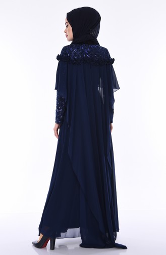 Navy Blue Hijab Evening Dress 4528-01