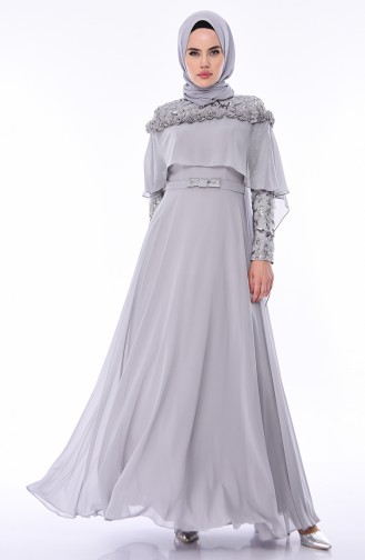 Gray Hijab Evening Dress 4528-02