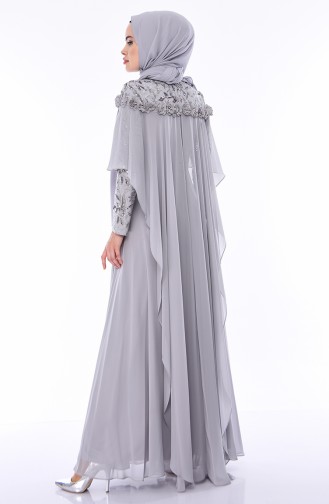 Gray Hijab Evening Dress 4528-02