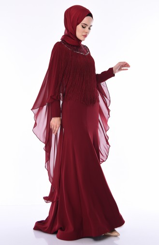 Claret Red Hijab Evening Dress 4529-01