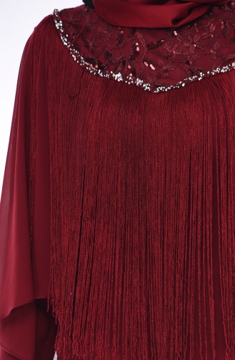Claret Red Hijab Evening Dress 4529-01