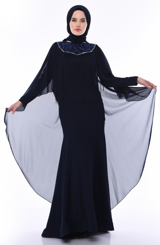 Navy Blue İslamitische Avondjurk 4529-03