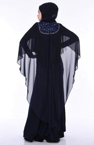 Navy Blue Hijab Evening Dress 4529-03